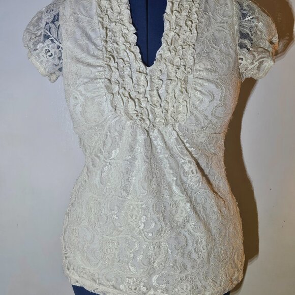 Heart Soul Cream Lace Blouse, Sz M - Picture 1 of 8